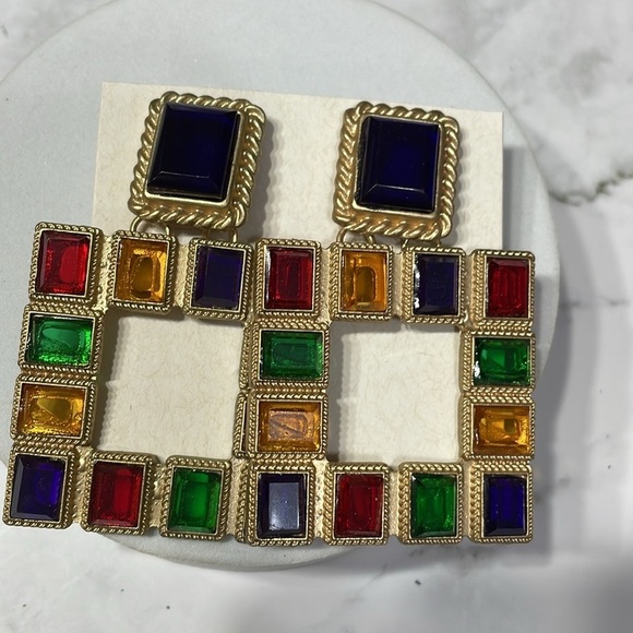 Zara Multicolored Square Gem Drop Earrings - Picture 10 of 15